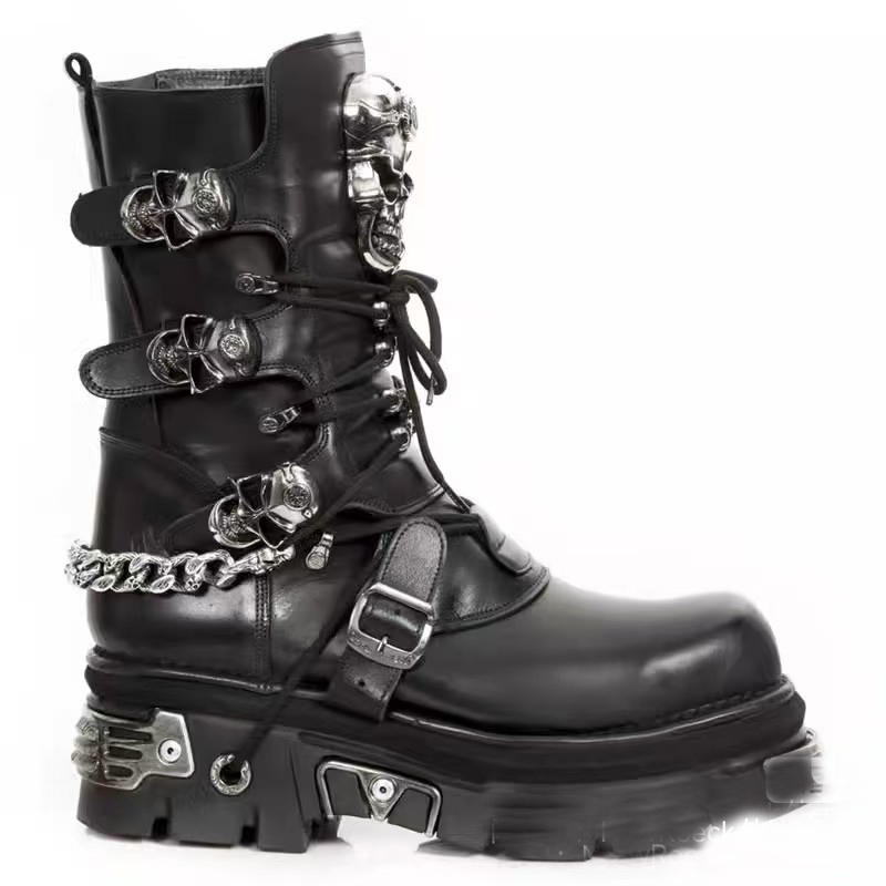 Motorcycle Chain - Fashion Men's Genuine Leather Motorcycle Boots