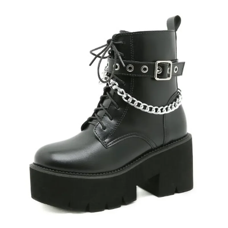 Motorcycle Chain - Luxury Motorcycle Boots Women Autumn Metal
