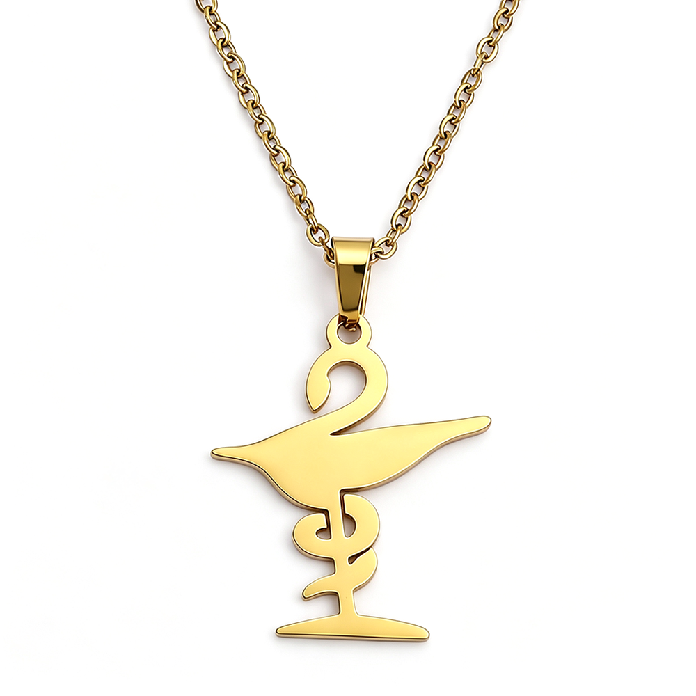 Steel Chain - Bowl of Hygieia Necklace, Pharmacist Snake