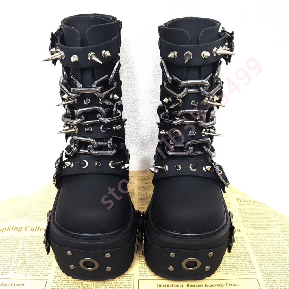 Motorcycle Chain - 2026 Gothic Black Platform Ankle Boots