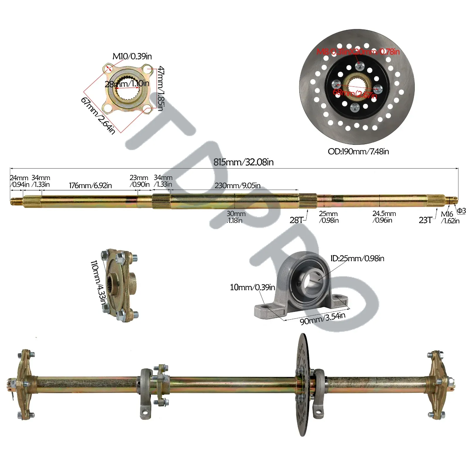 TDPRO 32'' Go Kart Rear Axle / - 428 Chain recension och pris