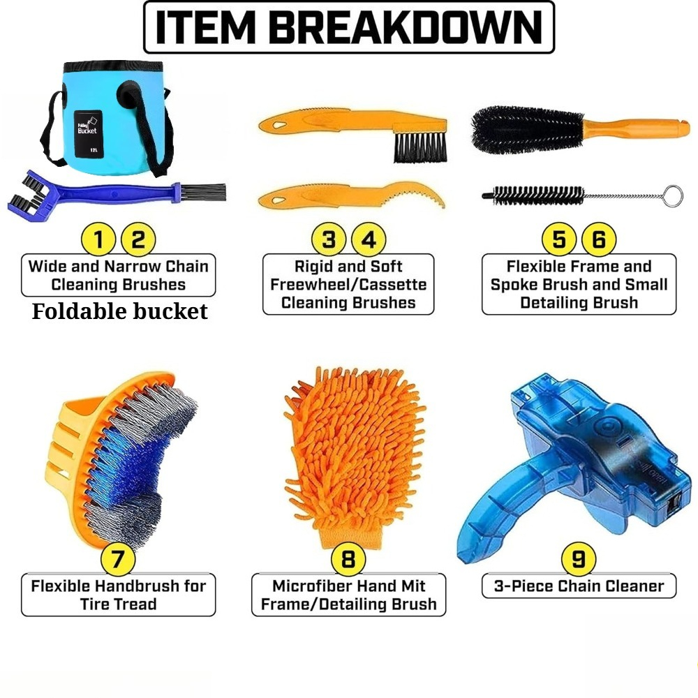 9PCS Bike Cleaning Kit Compreh - Chain Sprocket Set recension och pris